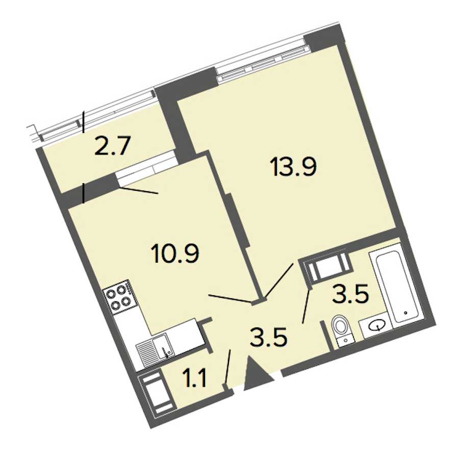 Однокомнатная квартира в : площадь 32.9 м2 , этаж: 12 – купить в Санкт-Петербурге